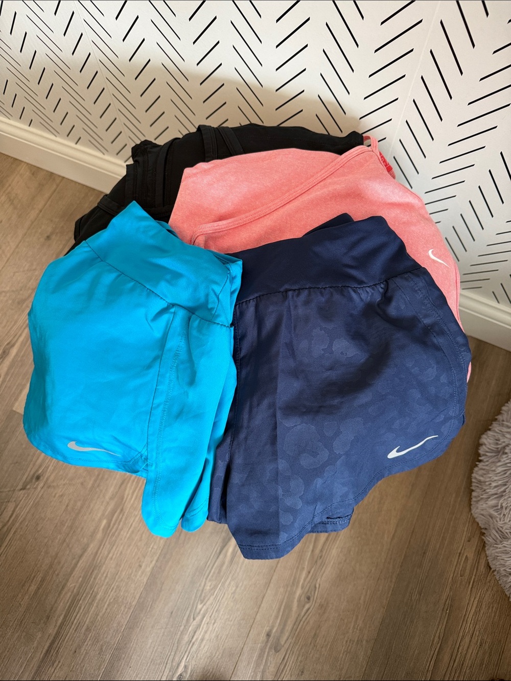 Lot of 4 Nike Women's Athletic Shorts Bundle - Black, Coral Pink, Teal, Navy